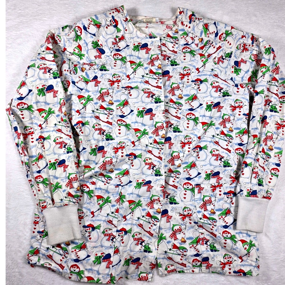 Workwear Life Snug Fit Holiday Snowman‎ Print Scrub Jacket Women's Size S